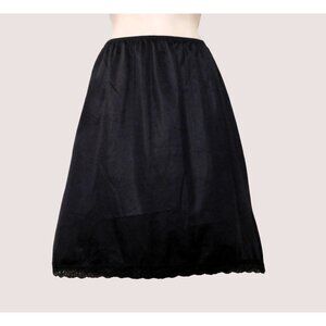 Vintage Deena Half Slip Womens M Black Lingerie Lace Hemline Satin Nylon